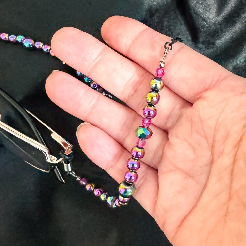 Iridescent Beaded Eyeglass Chain Rainbow Crystal Glasses Holder - Picture 9 of 9
